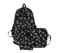 Générique Lot de 3 sacs à dos esthétiques pour fille avec nœuds, Ensemble sac à dos d'écolier pour fille - 3 pièces - Avec sac à bandoulière et petit portefeuille (Noir,Taille unique)