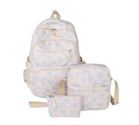Générique Lot de 3 sacs à dos esthétiques pour fille avec nœuds, Ensemble sac à dos d'écolier pour fille - 3 pièces - Avec sac à bandoulière et petit portefeuille (Bleu,Taille unique)