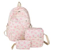 Générique Lot de 3 sacs à dos esthétiques pour fille avec nœuds, Ensemble sac à dos d'écolier pour fille - 3 pièces - Avec sac à bandoulière et petit portefeuille (Rose,Taille unique)