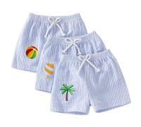 Générique Lot de 3 Shorts d'été en Coton et Lin pour Bébé Garçon, Bermuda à Taille Élastique, Shorty Souple et Décontracté, 6 Mois - 4 Ans (Blue, 18-24 Months)