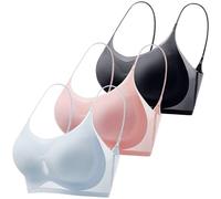 Générique Lot de 3 Soutiens Gorge Femme sans Armature, Soie Glacée Légère d'Été, Dentelle Respirante Extra Fine Invisible à Bretelles Fines, Effet Push-Up Anti-Affaissement, Multiples Coloris