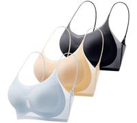 Générique Lot de 3 Soutiens Gorge Femme sans Armature, Soie Glacée Légère d'Été, Dentelle Respirante Extra Fine Invisible à Bretelles Fines, Effet Push-Up Anti-Affaissement, Multiples Coloris