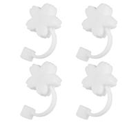 Générique Lot de 4 Bouchons de Paille Anti-poussière en Silicone Blanc, Couvre-paille Réutilisables à Motif Nuage, Protecteurs Étanches pour Pailles, Accessoires la Cuisine et Boisson,