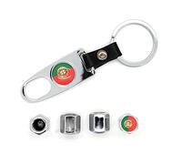 Générique Lot de 4 Bouchons de valves avec Logo et Porte clé Portugal Chromé