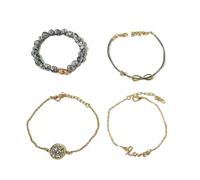 Générique Lot de 4 bracelets multicouches vintage en perles motif tortue, huit caractères, style bohème, pour un look superposé. (1set)