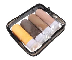 Générique Lot de 4 Flacons de Voyage en Silicone 90 Ml avec Bouchons Anti-fuite, Bouteilles de Shampooing et Lotion Réutilisables, Kit Contenant pour Articles de Toilette, Pochette