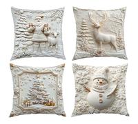 Générique Lot de 4 Housses de Coussin de Noël 45 x 45, 3D Doux Housse d'oreiller Décorative Bonhomme, Père Noël, Rennes et Sapin, Noel Deco en Hiver pour Canapé Salon Chambres