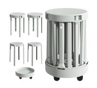 Générique Lot De 4 Tabourets Empilables avec Plateau Amovible - Tabourets Empilables Polyvalents en Plastique Robuste, Table Basse Design Peu Encombrante, Tabourets De Bar Ronds Portables(Gray)