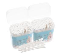 Générique Lot de 400 Cotons-tiges pour Bébé Double Embouts Ronds et Spirales en Coton et Papier, Robustes, pour Nettoyage des Oreilles Nez, 2 Boîtes Blanches