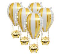 Générique Lot de 5 Ballons Montgolfière en Aluminium Doré 4d, Décorations de Fête D'anniversaire Garçon et Filles, Articles de Fête Résistants et Faciles à Gonfler pour Shower, Mariage