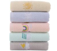 Générique Lot de 5 Serviettes de Toilette en Coton Absorbantes pour Garçon et Filles Serviettes Mignonnes Brodées Tailles Petites Couleurs Variées pour Visage et Mains