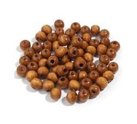 Générique Lot de 50 à 100 perles rondes en bois d'érable colorées à gros trous for la fabrication de bijoux, bracelets et colliers.(Light Brown,8mm 100pcs)
