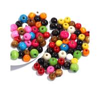Générique Lot de 50 à 100 perles rondes en bois d'érable colorées à gros trous for la fabrication de bijoux, bracelets et colliers.(Mixed,12mm 50pcs)