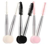 Générique Lot de 6 Applicateurs Éponge à Maquillage Double Tête avec Brosse à Sourcils et Tampon à Cils Kit Pinceaux Maquillage en Mousse Couleurs Rose Blanc Noir Outil Professionnel