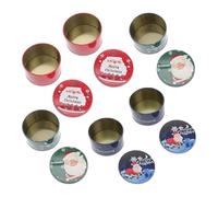 Générique Lot de 6 Boîtes à Bonbons en Fer-blanc Rondes Motif Délicat Série Noël, Boîte à Biscuits Multi-usage Fermeture Étanche pour Collections et Fêtes Plusieurs styles