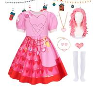 Générique Lot De 7 Costumes Bridget D-escendants, Costume Bridget D-escendants 4, 3DPrinted Bright Pink Princess Dress Up, Robe À Taille Haute Pour Fille Avec Perruque, Collier, Bracelet