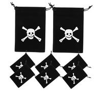 Générique Lot de 8 Pochettes à Cordon en Tissu Noir à Thème Pirate, 10 X 14 Cm, Paquet Présents pour Fête, Rangement D’accessoires Halloween et Emballage Présent Anniversaire