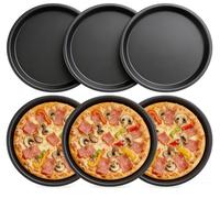 Générique Lot de Moules à Pizza Ronds en Acier au Carbone, Plaque de Cuisson Antiadhésive de Haute Qualité, Plat à Pizza Noir Robuste pour Four, Idéal pour Mini Tartes et Quiches (6 Pcs)