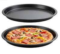 Générique Lot de Moules à Pizza Ronds en Acier au Carbone, Plaque de Cuisson Antiadhésive de Haute Qualité, Plat à Pizza Noir Robuste pour Four, Idéal pour Mini Tartes et Quiches (2 Pcs)