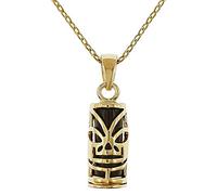 Générique Lot Pendentif Tiki en Plaqué Or 18 carats et Onyx synthétique + Chaîne 45cm Plaqué Or - Mixte - Cadeau Homme Femme - Collier tiki Sagesse Plaque Onyx - Envoi Rapide