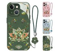 Générique Lotus Lanyard Hard Case, All-Inclusive Lens Design Phone Cover, for Iphone 17/16/15 Series (Green,for iPhone 15pro)