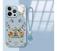 Générique Lotus Lanyard Hard Case for iPhone 13/14/15/16/17 Pro Max, Curranet Phone Case, All-Inclusive Lens Design Phone Cases, Full-Coverage Drop Protection (Blue,for iPhone 14)