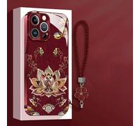 Générique Lotus Lanyard Hard Case for iPhone 13/14/15/16/17 Pro Max, Curranet Phone Case, All-Inclusive Lens Design Phone Cases, Full-Coverage Drop Protection (Red,for iPhone 15 Plus)