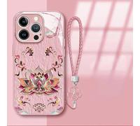 Générique Lotus Lanyard Hard Case for iPhone 13/14/15/16/17 Pro Max, Curranet Phone Case, All-Inclusive Lens Design Phone Cases, Full-Coverage Drop Protection (Pink,for iPhone 16 Pro)