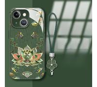 Générique Lotus Lanyard Hard Case for iPhone 13/14/15/16/17 Pro Max, Curranet Phone Case, All-Inclusive Lens Design Phone Cases, Full-Coverage Drop Protection (Green,for iPhone 15 Plus)