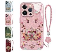 Générique Lotus Lanyard Hard Case for iPhone 17/16/15/14/13/12/11/X/7/6 Series, Full-Coverage Drop Protection Phone Cover, Thin Shockproof All-Inclusive Lens Design Phone Cases