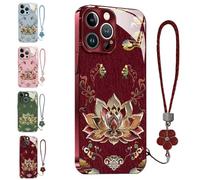 Générique Lotus Lanyard Hard Case for iPhone 17/16/15/14/13/12/11/X/7/6 Series, Full-Coverage Drop Protection Phone Cover, Thin Shockproof All-Inclusive Lens Design Phone Cases