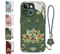 Générique Lotus Lanyard Hard Case for iPhone 17/16/15/14/13/12/11/X/7/6 Series, Full-Coverage Drop Protection Phone Cover, Thin Shockproof All-Inclusive Lens Design Phone Cases