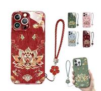 Générique Lotus Lanyard Hard Case for Iphone, Curranet Lotus Lanyard Hard Case, All-Inclusive Lens Design Phone Cases, Full-Coverage Drop Protection (15 Pro,Red)