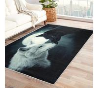 Générique Loup Baiser Tapis 150x150 Lavable, Ultra-Fin Poil Ras Doux Animaux Romantique Lune Bête Animal Sauvage Moquette Salon, Chambre, Cuisine, Decoration Salle Intérieurs Carpet, Antidérapant