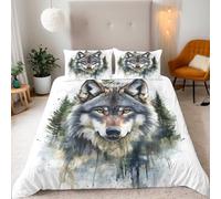 Générique Loup Housse de Couette 200x200cm Motif De Loup Animal De La Forêt Parure de Lit 1 Personnes 3 Pièces Parure de Lit Enfant avec 2 Taies d'oreiller 65x65cm, Fille Garcon Decoration Chambre