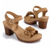 Générique Low Wedge Sandals for Women 2026 Chunky Heel Platform Sandals with Adjustable Ankle Strap Dressy Summer Breathable Open Toe Hollow Out Shoes for Casual Beach (brown,41)