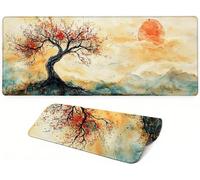 Générique Lpfieonn Fleur Large Desk Mat 160x80cm PF-2812 | Beige Gamer Mouse Mat with Stitched Edges Non-Slip Rubber Base Improves Accuracy and Speed for Gamer, Computer, PC