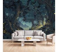 Générique Lucioles Forêt Papier Peint Photo Panoramique 150x105 cm | Onirique Conte De Fées Anime Papier Peint Intissé Mural, pour Salon Chambre à Coucher Salle des Enfants