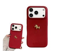 Générique Lucky Horse Phone Case for iPhone 17 Pro Max, 3D Gold Relief Pony & Red Bottom Design, Lunar New Year Protective Case, Premium Imitation Leather Shockproof Cover (Red,for iPhone 14ProMax)