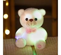 Générique Lumière Changeante Ours avec Le Noeud Papillon en Peluche,Peluche LED pour Filles Salon Salon Voyage (Blanc)