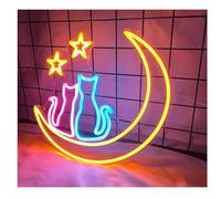 Générique lumière décorative D'Ambiance Apaisante Lampe Enseigne Au Néon avec Chat Amoureux Lune Et Étoile Lumière pour Chambre d'enfant