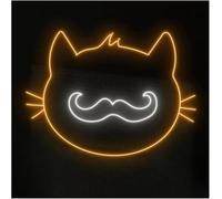 Générique lumière décorative Néon signe Enseigne Lumineuse LED En Forme De Chat Moustachu, Intensité Variable, Pour Chambre D'enfant 38cmx27cm