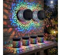 Générique Lumière Murale Solaire Mandala - 7 Couleurs Changeantes, Projection Décorative Étanche en Métal pour Jardin, Patio, Terrasse ou Clôture (4 PCS)