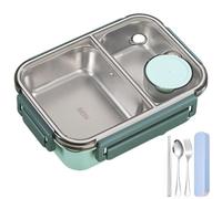 Générique Lunch Box,Escentio Lunch Box, Stainless Steel Bento Box Adult Lunch Box,Portable Adult Bento Box, Leakproof Stackable bento Box Large Capacity Dishwasher Safe Lunch Container (2-Grid,Green)