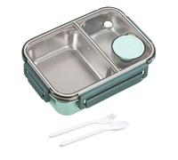 Générique Lunch Box, Stainless Steel Portable, Leak-Proof & Stackable, With Tableware And Divided Compartments,For Office, Travel, Field Lodgings (Two squares-green)