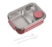 Générique Lunch Box, Stainless Steel Portable, Leak-Proof & Stackable, With Tableware And Divided Compartments,For Office, Travel, Field Lodgings (Two squares-red)