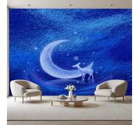 Générique Lune Galactique Papier Peint Minimalisme Papier Peint Panoramique Décoration Murale Pour Salon, Chambre, Tapisserie Murales Intissé, Bleu Wallpaper Mural 200x140cm(L x H)