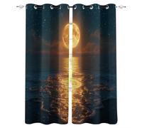 Générique Lune Rideau Occultant Salon 75x166cm, Pleine Lune Et Ciel étoilé sur La Plage Rideau Occultant Thermiques Rideaux À Oeillets, Anti Bruit, pour Salon Et Chambre, Exterieur Terrasse Lot De 2