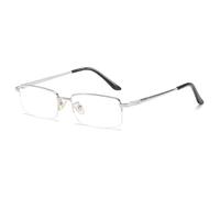 Générique Lunettes de lecture pour hommes, lunettes d'ordinateur anti-lumière bleue, monture demi-cerclée en métal légère anti-fatigue oculaire(Silver,+2.00)