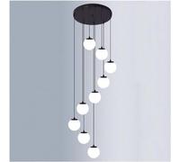 Générique Lustre à bulles à 9 boules, globe en verre de lait blanc, compatible avec les hauts plafonds du foyer, lampe suspendue longue noire du milieu du siècle de la ferme,Chandelier